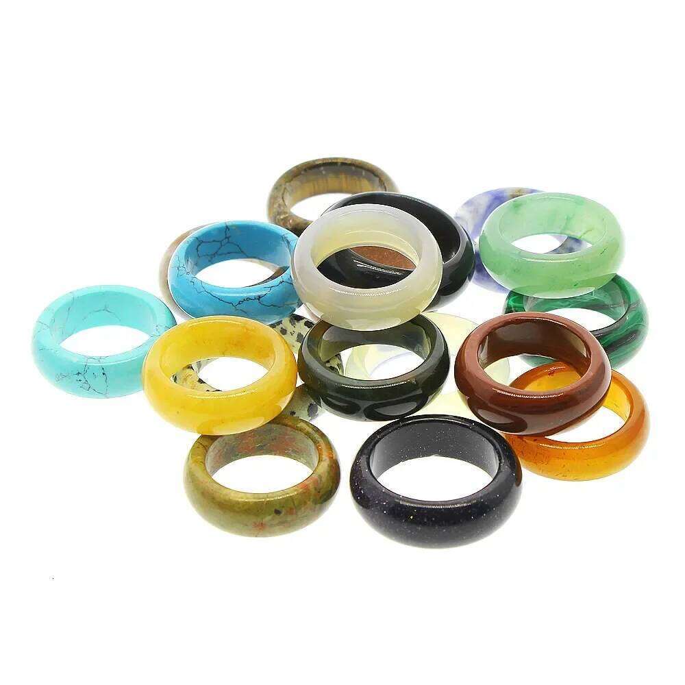 Natural semi-precious Stone Attractive Unisex Ring Jewelry Agate Various Gemstone Rings Two Models Face Width 6/8mm