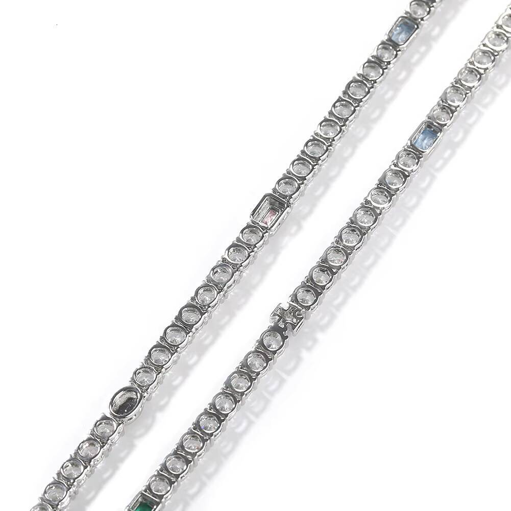 Hot Sale 5mm Cross Opal Necklace Men Women Hip Hop Jewelry Platinum Plated Colorful Iced Out Tennis Chain