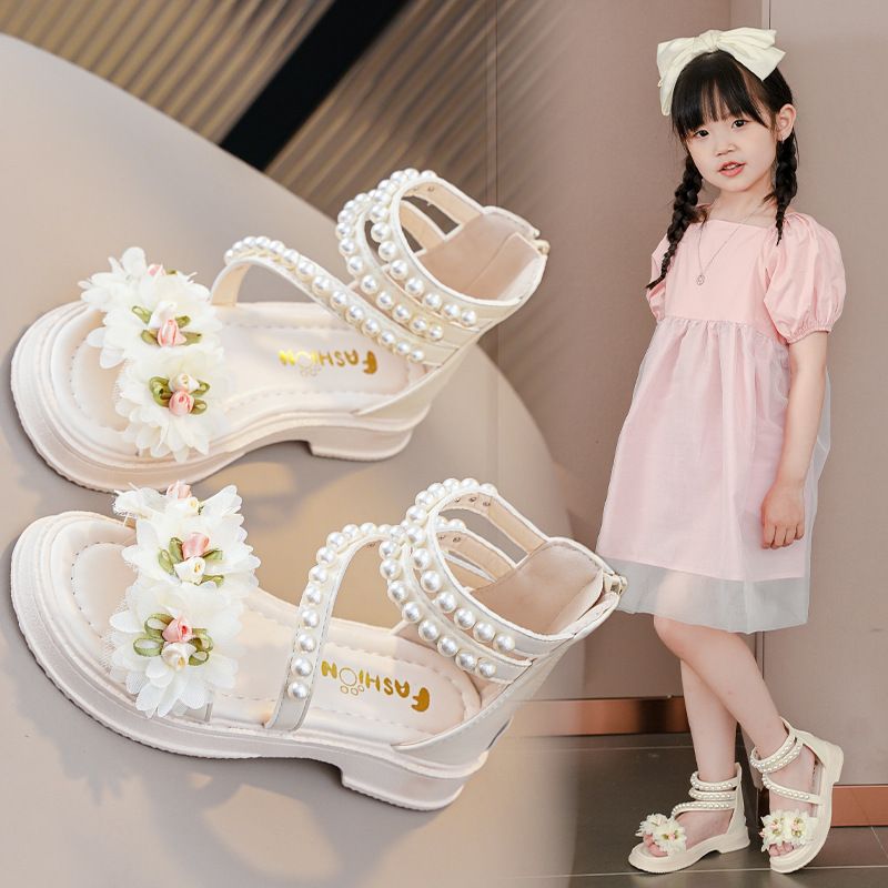 Girls Sandals Toddler Summer Flower Kids Designer Princess Shoes Kidszworld for party wedding show Fashion Soft Sole Slippers Size 23 - 37 US7C-US5Y K