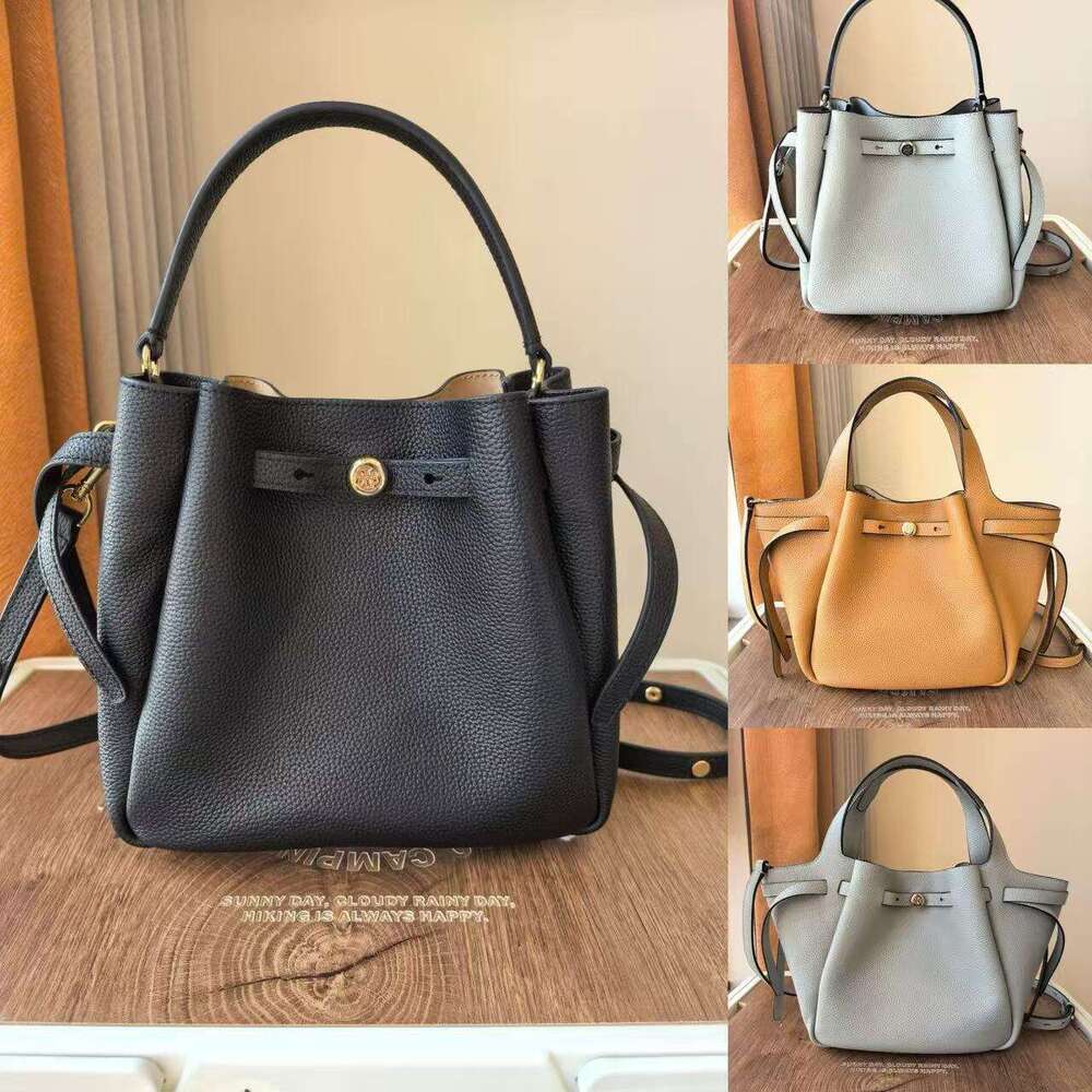 TB Women's Cowhide Tote Single Shoulder Crossbody Handbag Large Capacity Genuine Leather Drawstring Basket Romy Bucket Bag