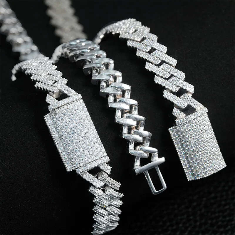10mm Full Moissanite Inlay S Sier Dia Cuban Chain Trendy Brand Necklace Accessories Free delivery