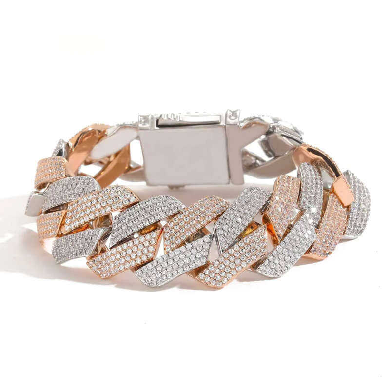 BES 22mm Iced Out 4 Rows CZ Dia Cuban Link Chain Gold Plated Fashion Hip Hop Jewelry Bracelet Necklace for Men