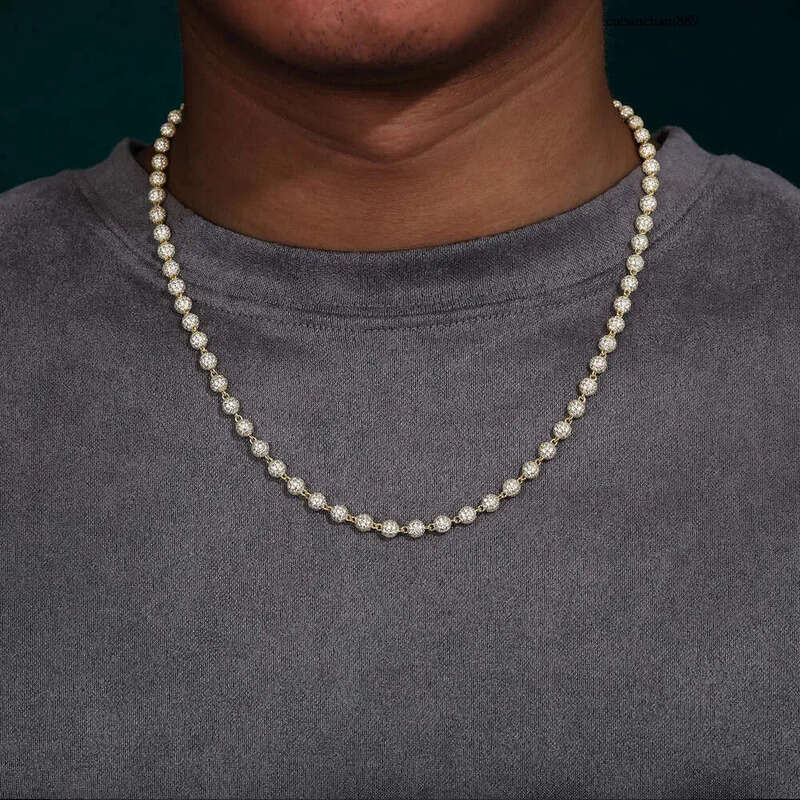 New Hip Hop Jewelry Rapper's 5mm Sterg Sier VVS Moissanite Dia Iced Out Bead k Chain Necklace For Men