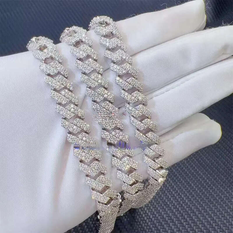 designer moissanite ice out dia 14mm wide GRA gold sterg sier cuban k chain for men fashion necklace with box