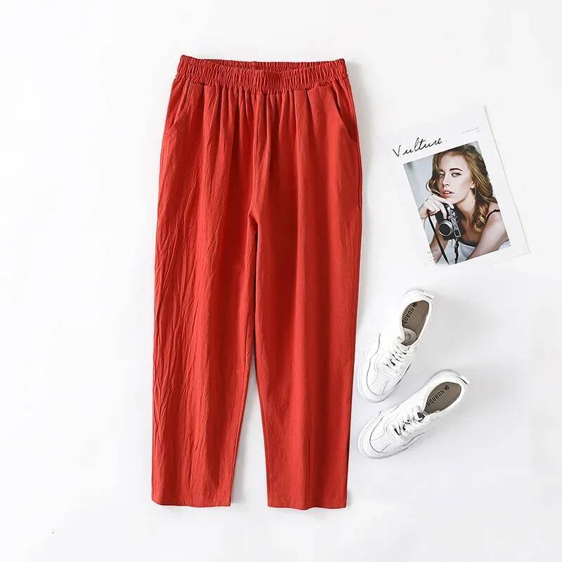 Spring Summer Cotton Linen Large Size Women's Trousers Solid Casual Loose Linens Capri Female Harem Pants Women dongdumaoyi