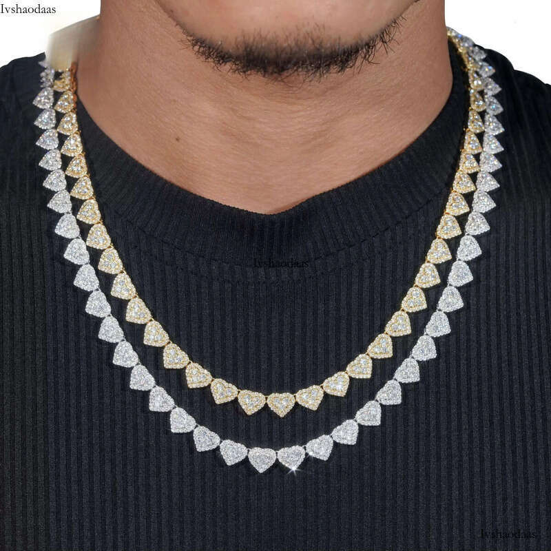 8mm Heart Shape Hip Hop Jewelry Dia Iced Out Cuban Link Chain Moissanite Necklace Bracelet for Men Women