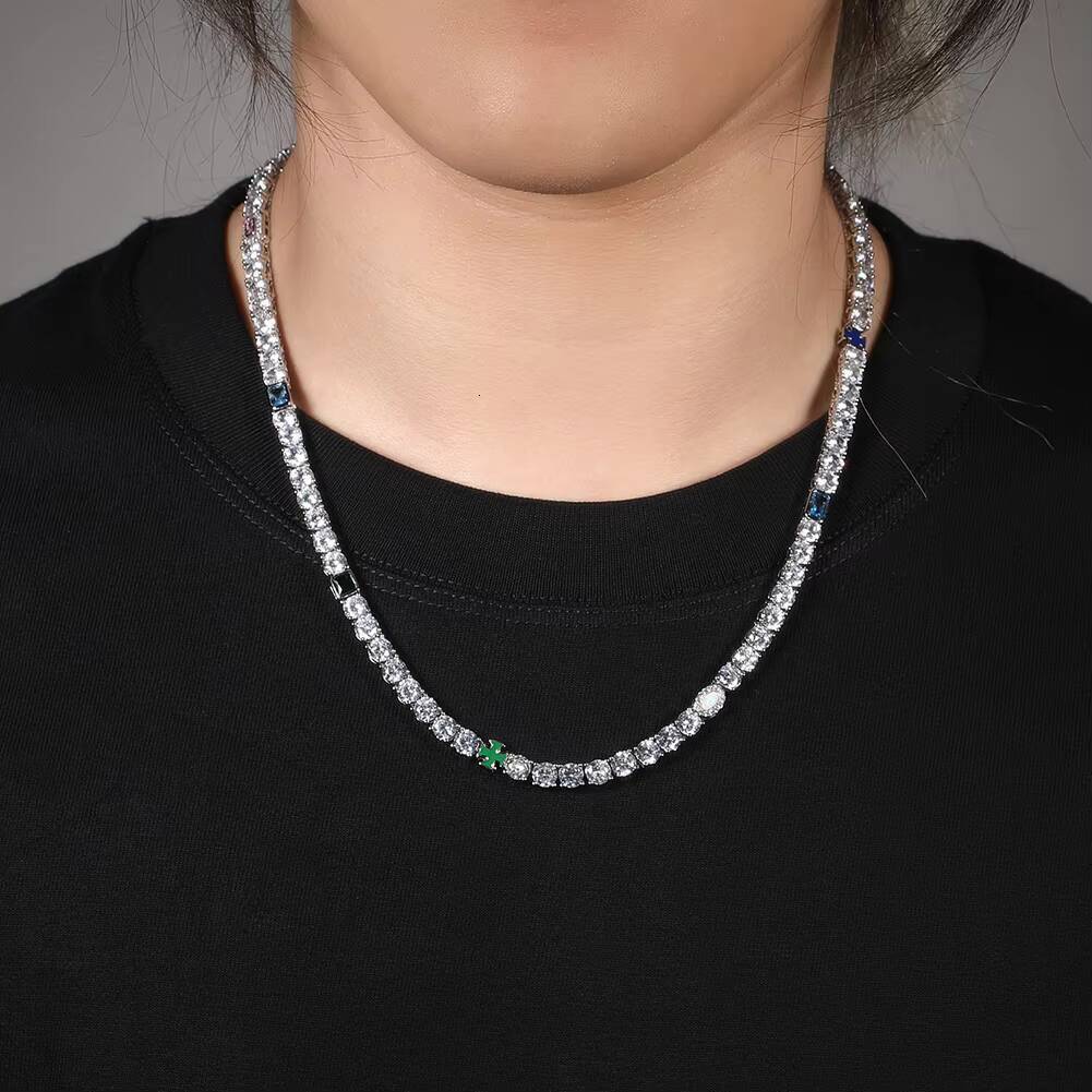 Hot Sale 5mm Cross Opal Necklace Men Women Hip Hop Jewelry Platinum Plated Colorful Iced Out Tennis Chain