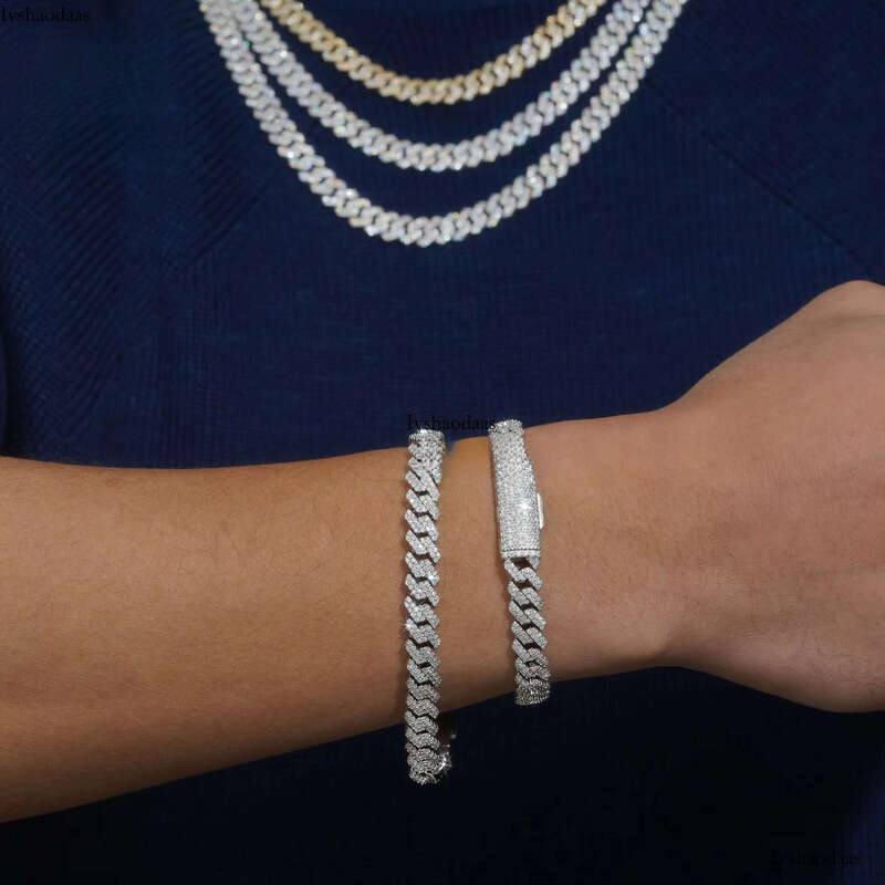 Hot Sale Hip Hop Jewelry 8MM Thin Necklace Bracelet Sterling Sier Moissanite Iced Out Cuban Link Chain