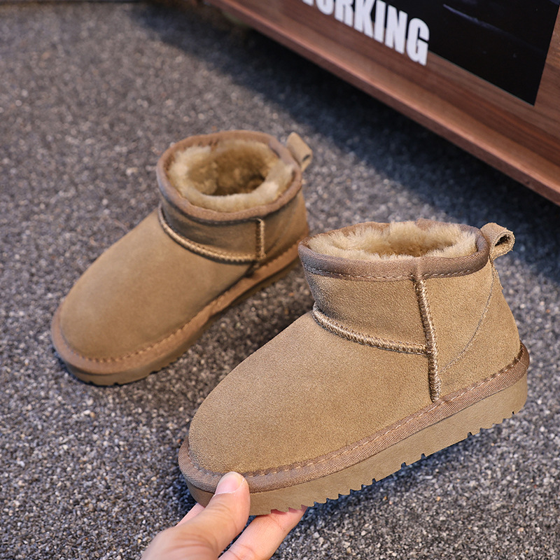 EBV designer shoes hot free shipping High quality cowhide New warm and anti slip fashionable children's snow boots size 25-36 black grey brown