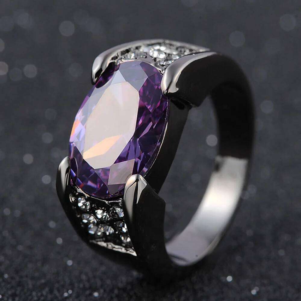 Ofertas Popular Zircon Inlaid Black Ring Cross Border For Men Red Purple Crystal Rings Wholesale Jewelry Anniversary