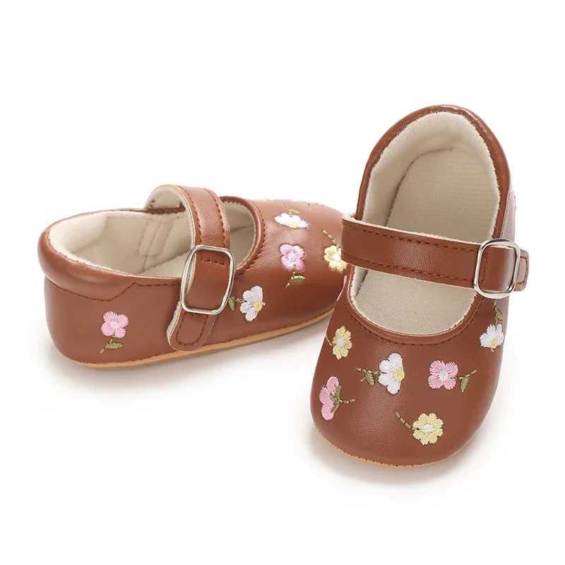 Baby Girls Mary Jane Flats PU Leather Infant Dress Shoes Floral Embroidery Princess ShoesJ250930