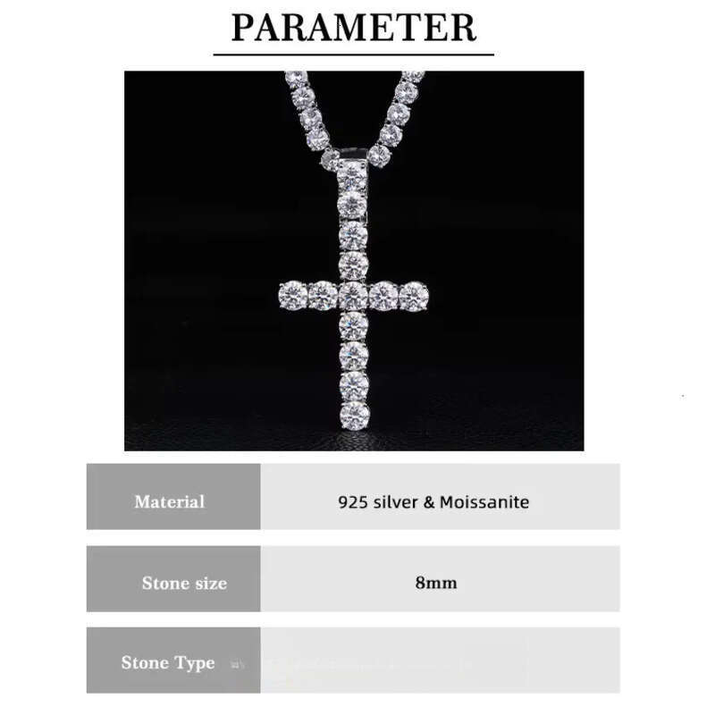 6/8mm sterg sier tennis big cross necklace moissanite pendants and chain for men