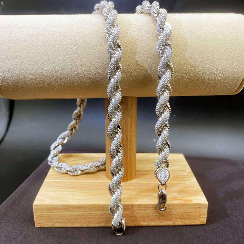 New Arrival Fashion Jewelry Popular White Gold Plated S Iced Out 8mm Vvs Moissanite Hip Hop Rope Chain Necklace for Men