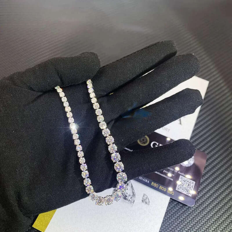 Wholesale White Gold Women 6.5mm Brilliant Moissanite Dia Graduated Chain Fine Jewelry Tennis Necklace