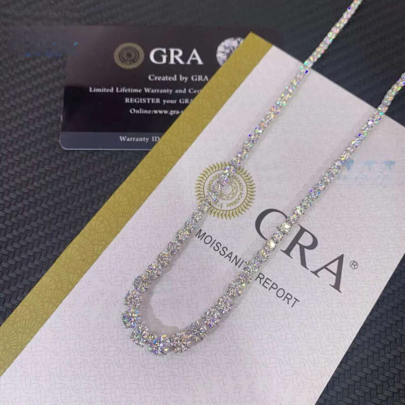 Wholesale White Gold Women 6.5mm Brilliant Moissanite Dia Graduated Chain Fine Jewelry Tennis Necklace