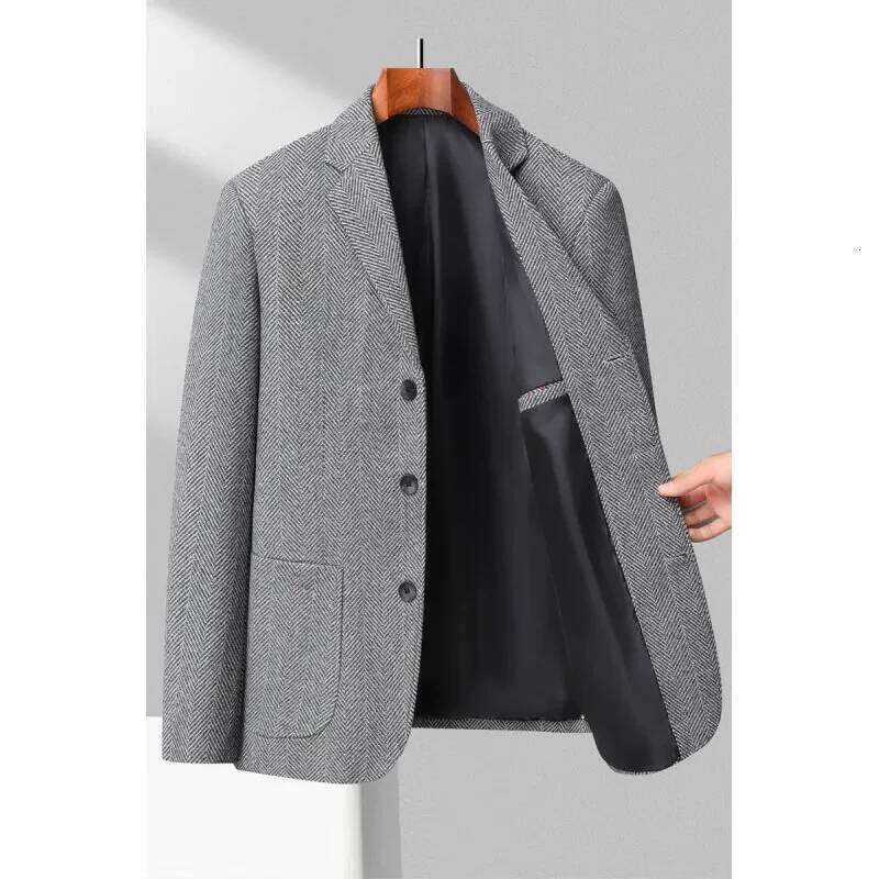 Mens Fashion Business Handsome Gentleman Korean Version of British Style Leisure Slim Solid Color Wedding Work Blazer