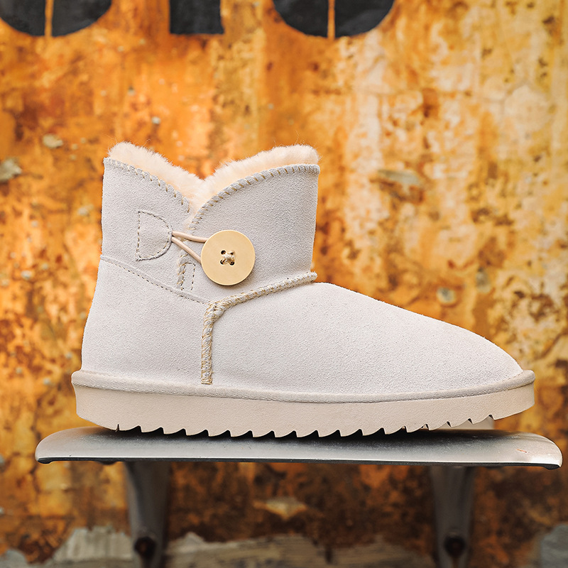 EBV designer shoes hot free shipping High quality cowhide winter snow boots anti slip thick button fashion cotton shoes for women black grey brown kha