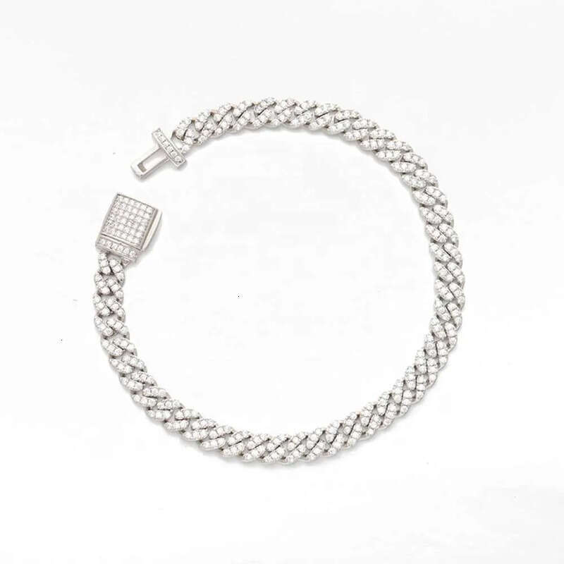 6mm S Sterling Sier Iced Out VVS Moissanite cuban link Bracelet Women Jewelry Dia Test Necklace