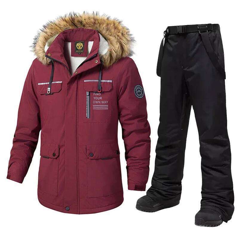 Winter Ski Suit Men Windproof Waterproof Thicken Warm Fleece Jacket Snow Pants Outdoor Snowboard Wear Skiing Overalls