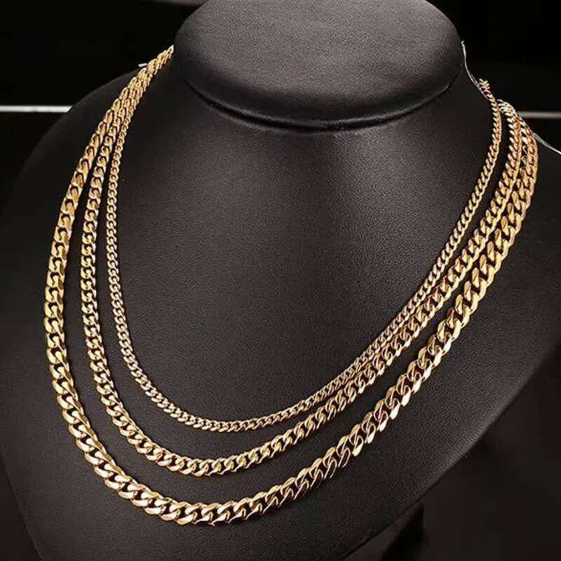 High Quality Stainless Steel Cuban Link Chain Necklace for Men Dia Cut Black Sier Vintage Trendy Jewelry Gold Plating