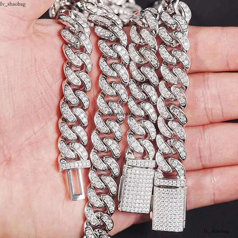 SICGEM Miami Moissanite Cuban Link Chain Sier Stainless Steel Iced out Necklace and Bracelet Set in Gold