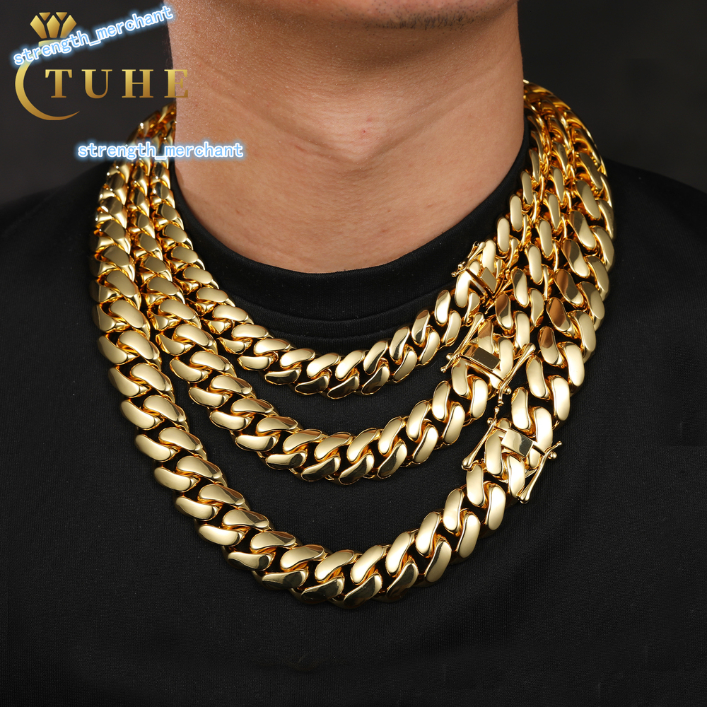 Multisize 10mm22mm Necklace Wholesale Gold Plated Brass High Quality Hip Hop Jewelry Miami Cuban Link Chain for Men