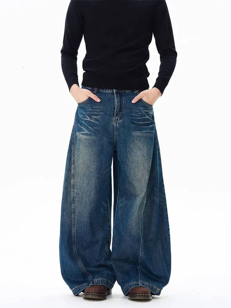 Vintage Black Washed Baggy Jeans Men Wide leg Curved Blade Pants Streetwear Cowboy Casual Denim Straight Trousers dongdumaoyi
