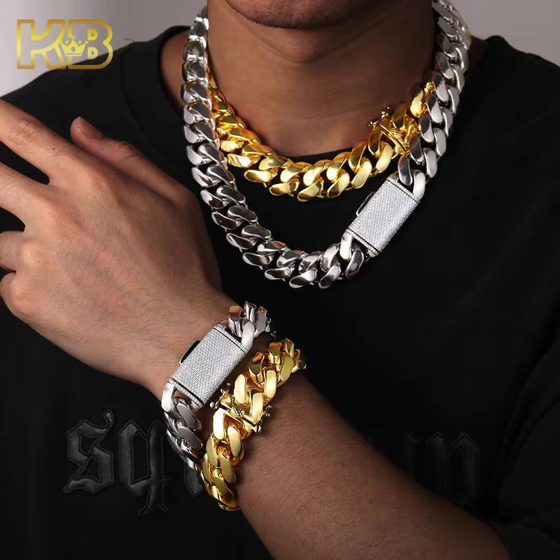 20mm VVS Moissanite Cuban Chain Necklace Iced Out Sterling Silver Hip Hop Jewelry with Box Clasp Dropshipping Available