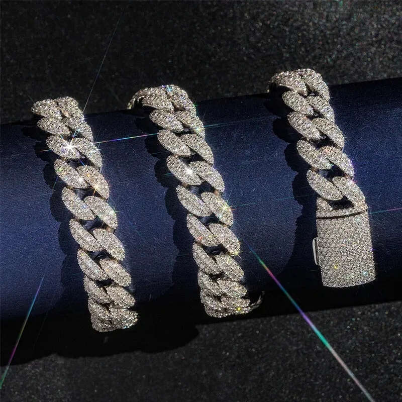 fashion pendant jewelry iced out hip hop miami k chains men women sier 15mm wide round shape vvs moissanite cuban necklaces and bracelets