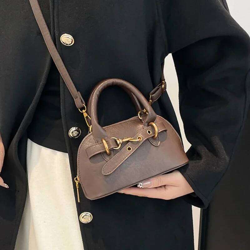 Small Size Top-handle Bags For Women Belt Buckle Design Mini Shoulder Cross Body Shell Bag Designer Purses And Handbags