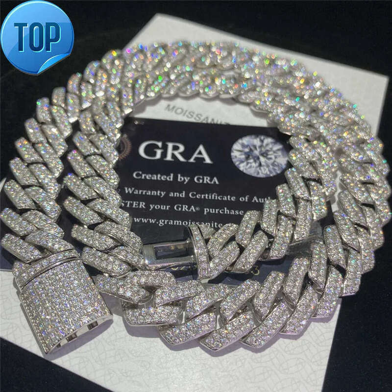 Custom Stock Iced Out Vvs Moissanite Bracelet Sier Bg Cz Dia Cuban k Chain Hip Hop Men Jewelry Necklace