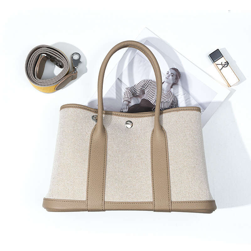 designer bag Luxury bag Niche High-End Women's Genuine Leather Handbag Top Layer Cowhide Large Capacity Canvas Color-Block Garden Tote Bag
