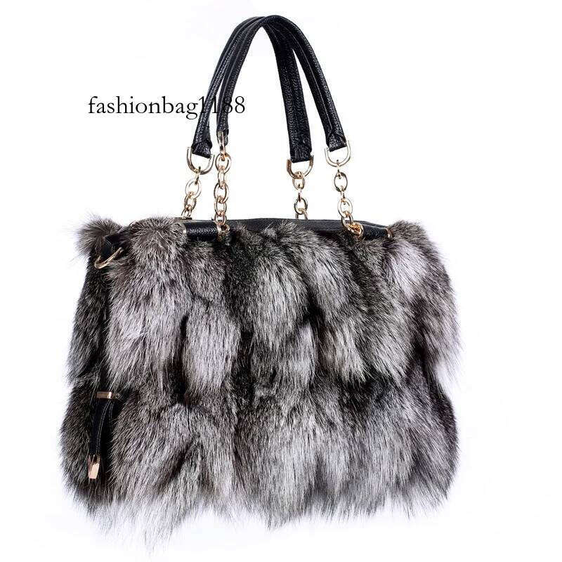 Winter Women's Fashion Handbag Ladies Purses Women Shoulder Bag Real Sier Fox Fur Messenger Bags