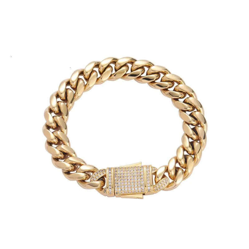 DHCollections 12mm Hip Hope Jewelry Brass Inlaid Ice Out Zircon Cuban Chain Bracelet