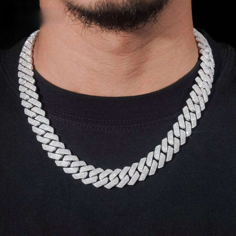 Iced Out Jewelry Hip Hop15mm 3Row Necklace S Gold Plated Pass Test VVS Moissanite Dia Cuban Link Chain
