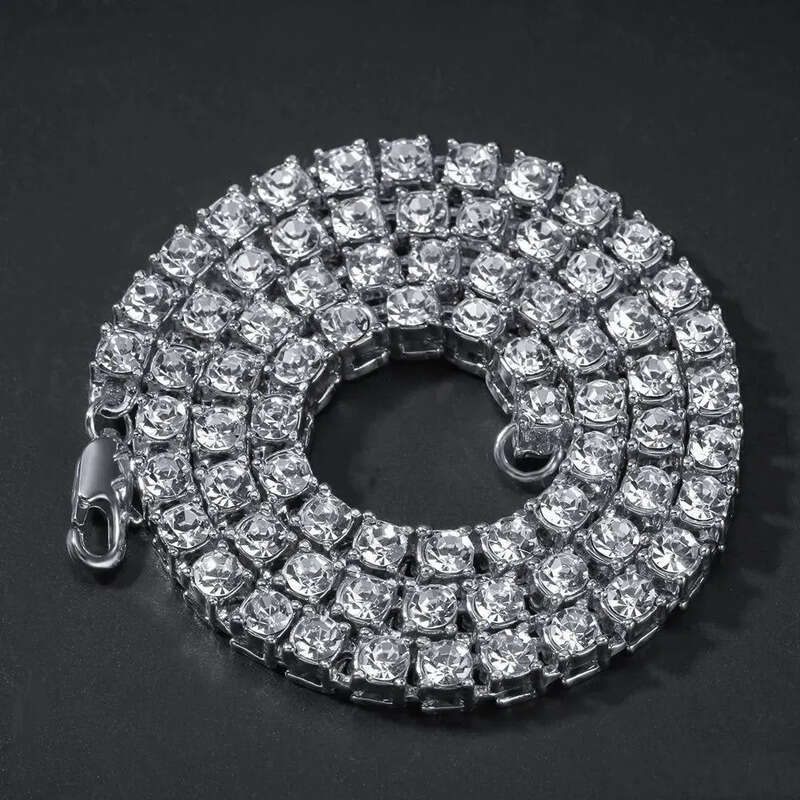Designer mens hiphop chains dia one row tennis hip hop jewelry necklace 3mm 4mm sier rose gold crystal chain necklaces