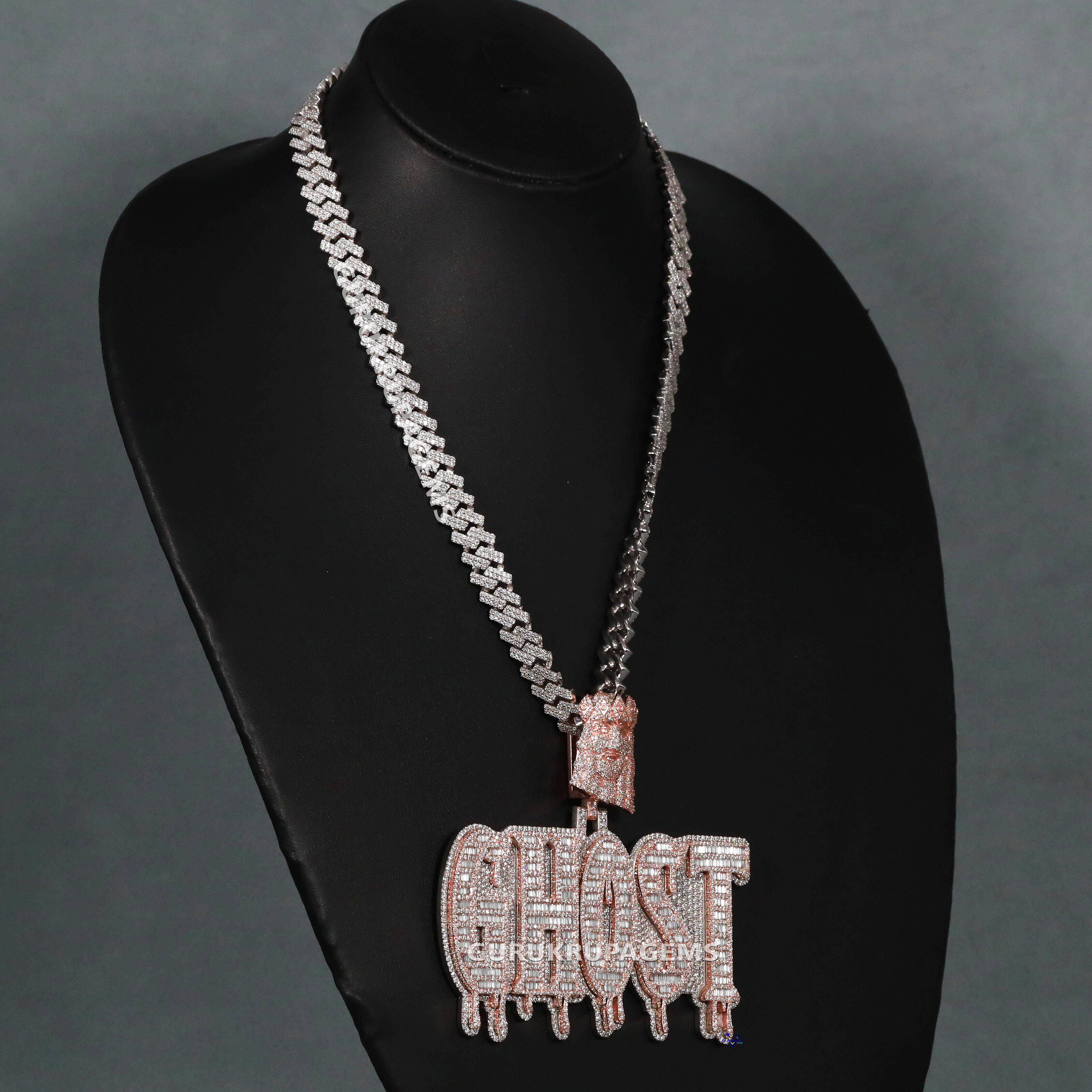 Chain with Pendants Jewelry Collection for Men Crafted in Lab Grown Round Brilliant and baguette Diamond in 14 Kt Rose Gold