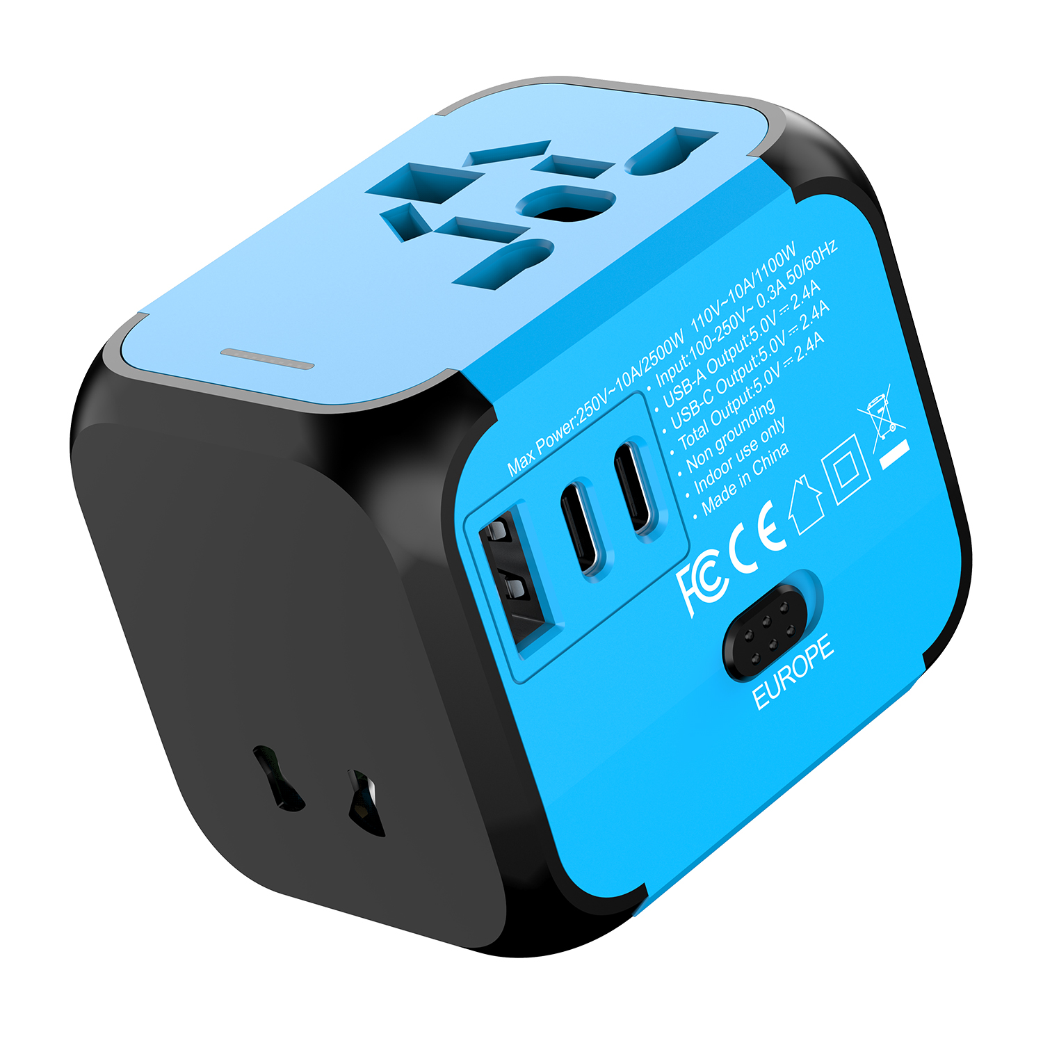 Universal Travel Adapter Travel Plug Adapter for US/EU/UK/AUS 2 USB A and 1 USB C Power Adapter Dual Fuses Eight Protection Portable Universal Socket 