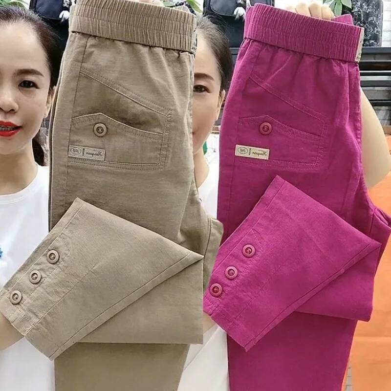 New 2025 Fashion Korean Women's Spring Summer Casual Slim Elastic Waist Pants Female Harun pants Ladies Trousers dongdumaoyi
