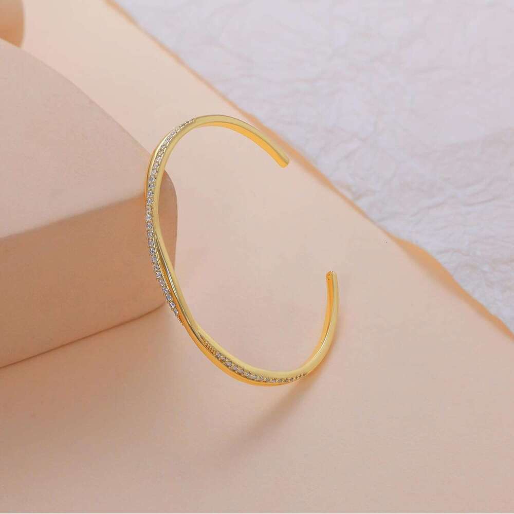 Cuff Trendy, 14k Plated/Sier Bangle Bracelets Dainty Gold Bangles Cubic Zirconia Adjustable Wave Bracelet Fashion Jewelry Gift for Women Teen Girl