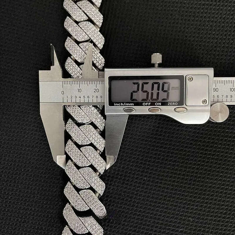 necklace moissanite chain cuban k designer men 25mm wide 3row inlaid pass dia tester iced out Miami Sterg Sier Fine jewelry