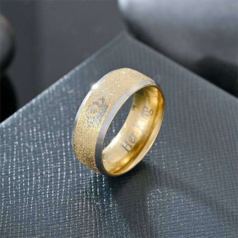LETAPI Classic Her King and His Queen Wedding Rings for Women Men Gold Color Stainless Steel Couple Band Anniversary Lovers Gift