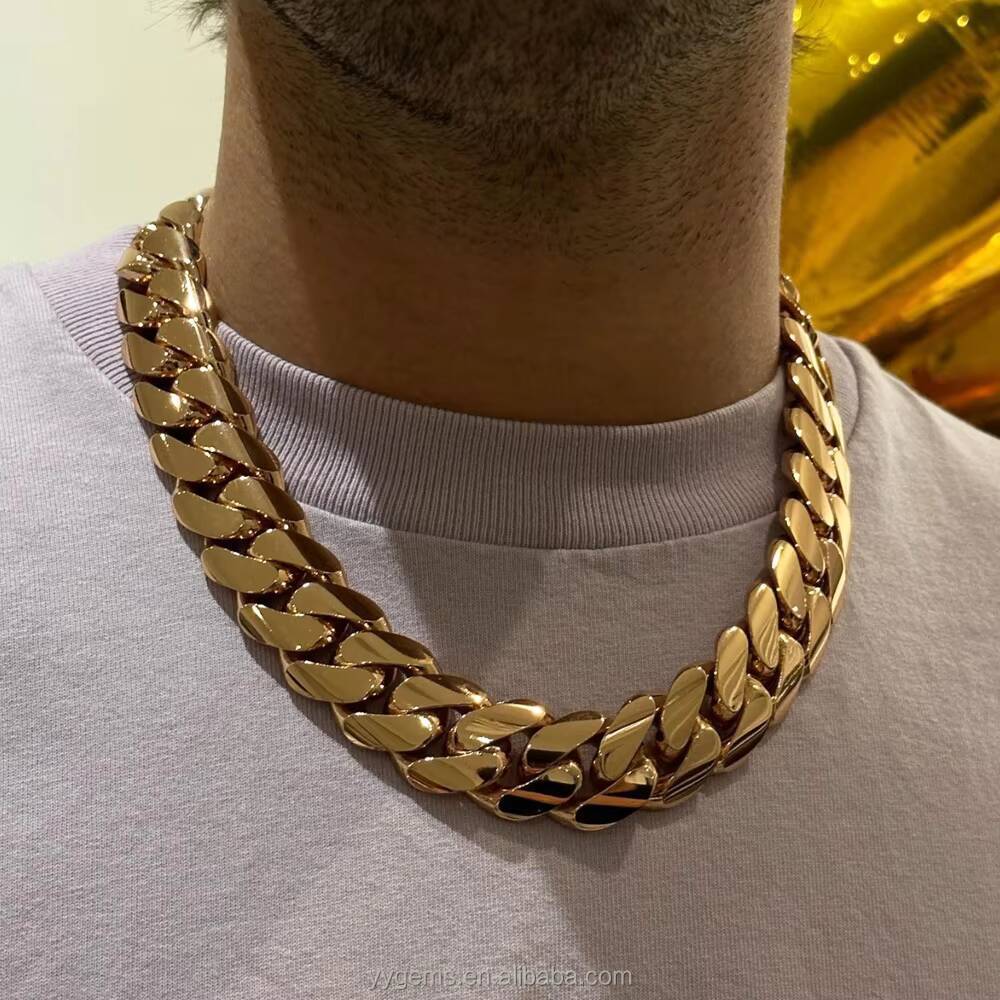 Customized Trend Plain 18K Real Gold Plated Miami Cuban Lidynamic Chain Solid 925 Silver Men Women Chain Moissanite Lock Cuban Necklace Jewelry