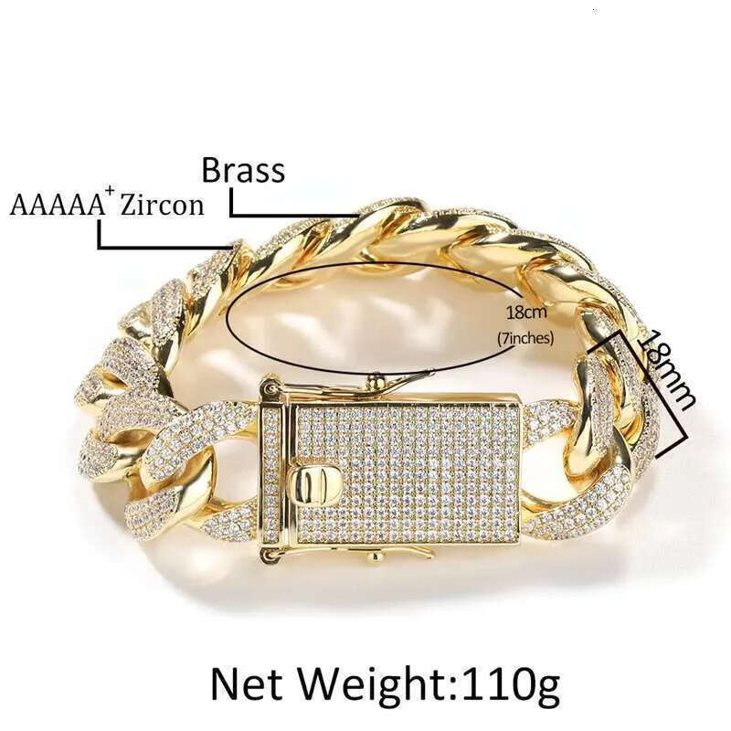 DHCollections 18MM Iced Out Cuban Link Chain Necklace Gold & Sier 7-22 Inch Brass Hip Hop Jewellery for Men
