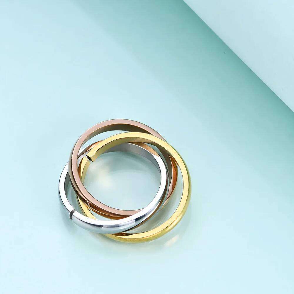 HNSP Stainless Steel Three Circle Ring For Women Girl Finger Jewelry Accessories Anti-fading Waterproof US Size 6-9