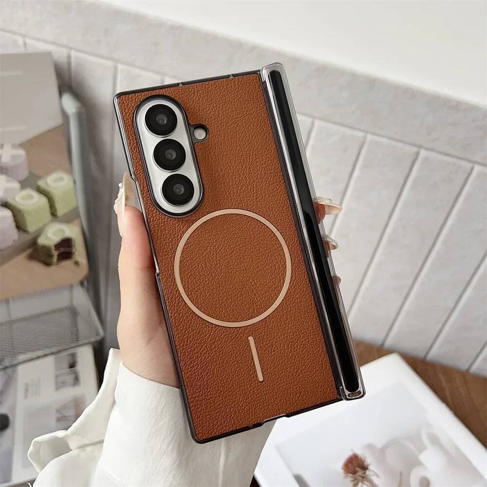 Leather Magnetic Half Pack Phone Case for Samsung Galaxy Z Fold 7 6 5 4 Fold5 Fold6 Fold7 Hinge Protective Cover Durable Slim