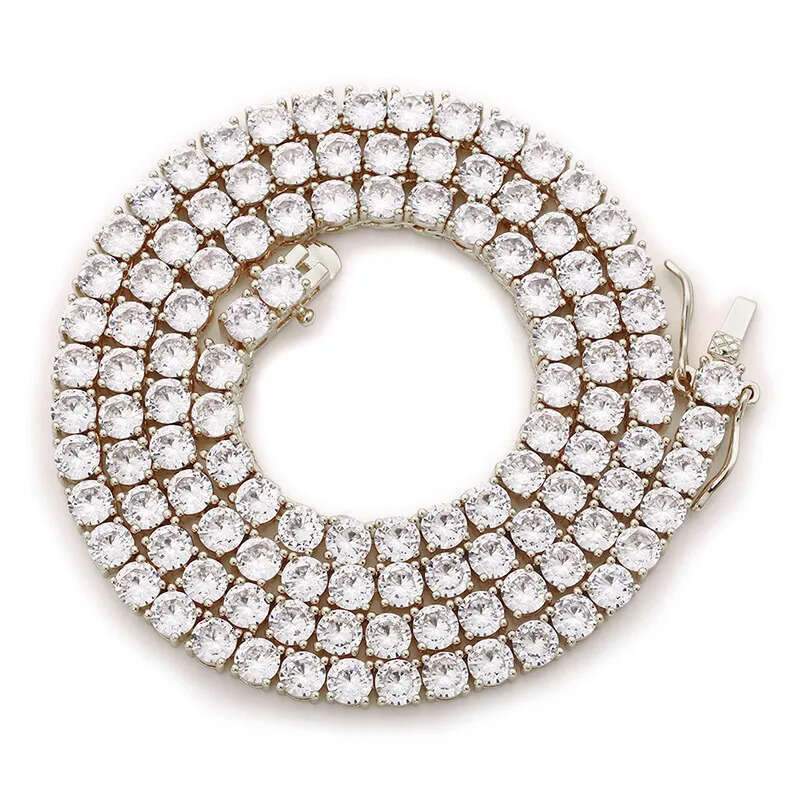 Necklaces Women 1 Row CZ Dia Plated Gold Chain Necklace 4mm Wide Men Rapper Hip Hop Tennis Bracelet Designer Jewelry Woman Christmas Gift