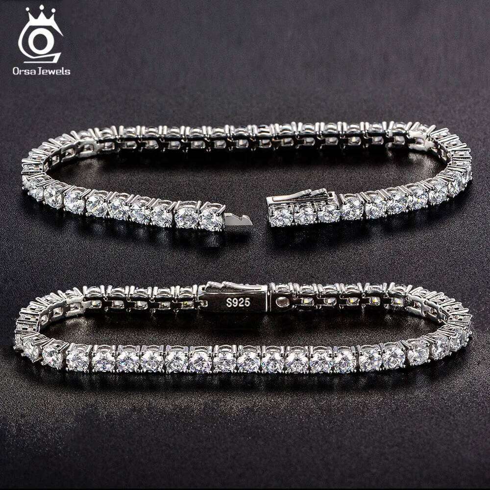 ORSA JEWELS Authentic Sterling Sier Tennis Bracelet Moulding Process Hanmade High-end Hand Chain for Man Woman SB128
