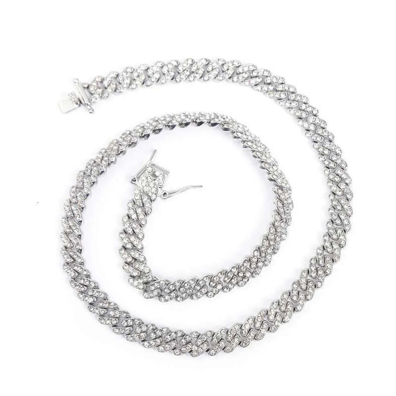 DHCollections Cuban Link Chain for Men Women 9mm Wide Iced Out Rhinestone Bling Fashion Jewelry Hip Hop Style Sier Necklace Adjustable