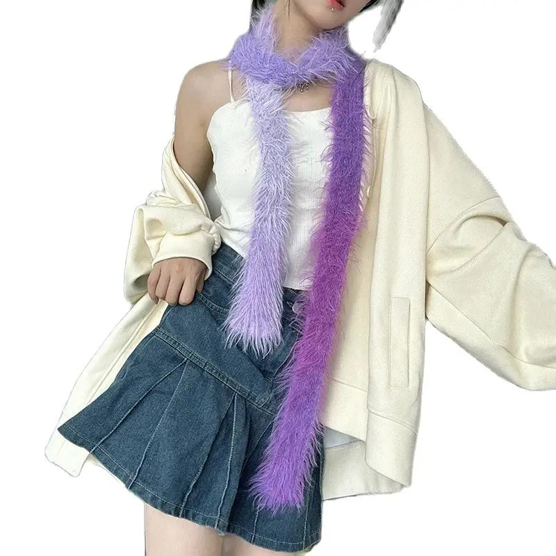 Luochi Knitting Fluffy Long Thin and N Scarf for Womens Mink Autumn Versatile Knitted Soft Waxy Scarf 250929
